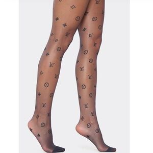 Designer Black Patterned Tights